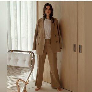 Jenni Kayne Linen Keaton Oversized Blazer in Khaki Tan